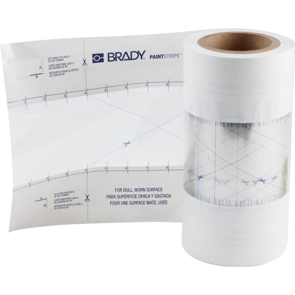 Brady PaintStripe 148810 Self-Adhesive Floor Marking Stencil, 4 in W Character, Clear/White, B-519 Polyester