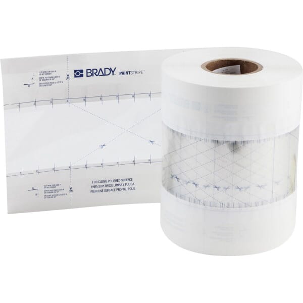 Brady PaintStripe 148816 Self-Adhesive Floor Marking Stencil, 4 in W Character, Clear/White, B-518 Polypropylene