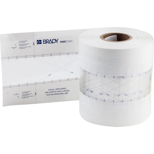 Brady PaintStripe 148821 Self-Adhesive Floor Marking Stencil, 3 in W Character, Clear/White, B-519 Polyester