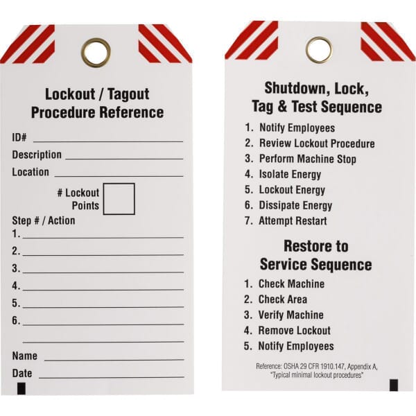 Brady 148863 Write-On Lockout Procedure Tag, 5-3/4 in H x 3 in W, Black/Red on White, Polyester