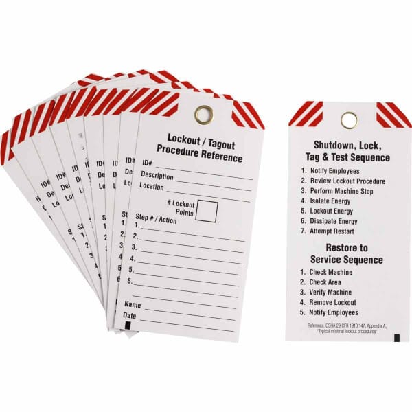 Brady 148863 Write-On Lockout Procedure Tag, 5-3/4 in H x 3 in W, Black/Red on White, Polyester