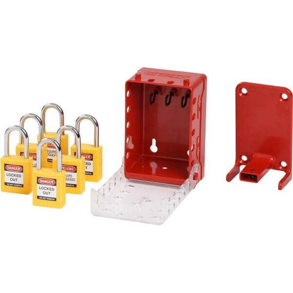 Brady 149172 Ultra Compact Portable Group Lockout Box, 12 Padlocks, Red, 5.7 in H x 4 in W x 2.7 in D, Wall Mount, 3 Key Hooks