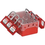 Brady 149173 Ultra Compact Portable Group Lockout Box, 12 Padlocks, Red, 5.7 in H x 4 in W x 2.7 in D, Wall Mount, 3 Key Hooks