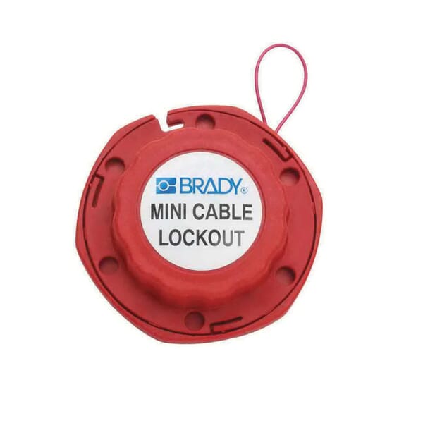Brady 50940 Mini Cable Lockout, 1/16 in Dia 8 ft L Vinyl Coated Steel Cable, Red, LOTO-38 Glass Filled Nylon Body, Legend: DANGER LOCKED OUT DO NOT REMOVE, OSHA 1910.147