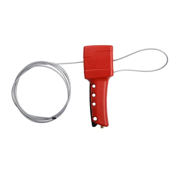 Brady 50943 All Purpose Cable Lockout, 3/16 in Dia 8 ft L Vinyl Coated Steel Cable, 4 Padlocks, Red, 9/32 in Dia Max Padlock Shackle, Glass Filled Nylon Body, OSHA 1910.147