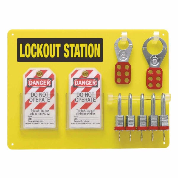 Brady 51186 Padlock Center, Filled, 19 Pieces, 5 Padlocks, 11-1/2 in H x 15-1/2 in W x 3/16 in D, Wall Mount, Language: English