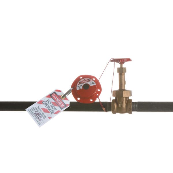 Brady 50940 Mini Cable Lockout, 1/16 in Dia 8 ft L Vinyl Coated Steel Cable, Red, LOTO-38 Glass Filled Nylon Body, Legend: DANGER LOCKED OUT DO NOT REMOVE, OSHA 1910.147