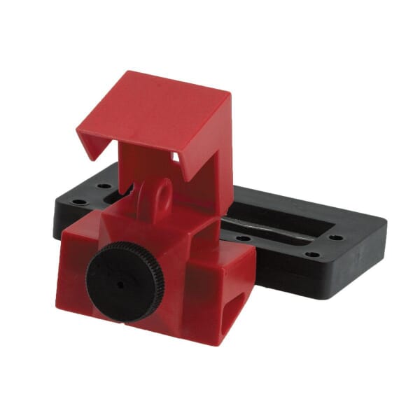 Brady 65321 1-Pole Clamp-On Electrical Risk Oversized Circuit Breaker Switch Lockout Device, For Use With Up to 2-1/4 in W x 7/8 in THK 1-Pole Circuit Breaker, 1 Padlocks, 0.31 in Dia Max Padlock Shackle, Nylon/LOTO-39 Polypropylene, Red