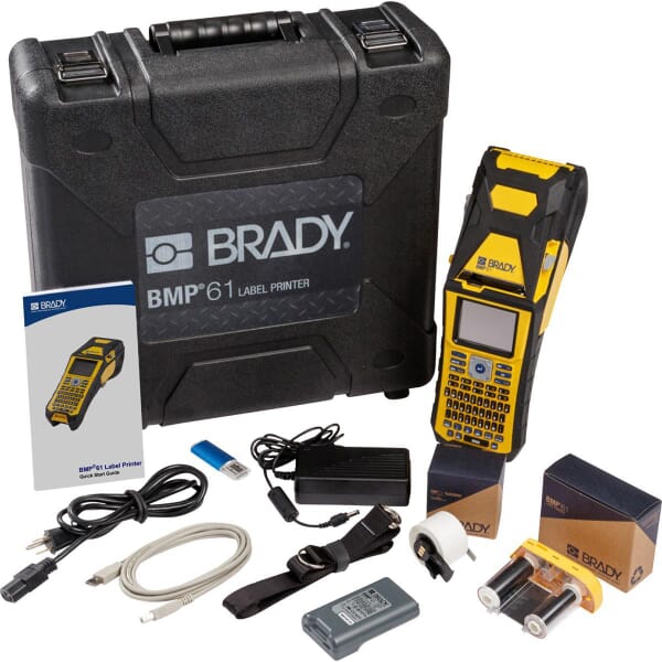 Brady BMP61 BMP61 Portable Label Printer, Thermal Transfer Print, 2 in W Tape, 4 to 170 Point Font, Rechargeable NiMH Battery, Color Touch Screen/LCD Backlit Graphics Display