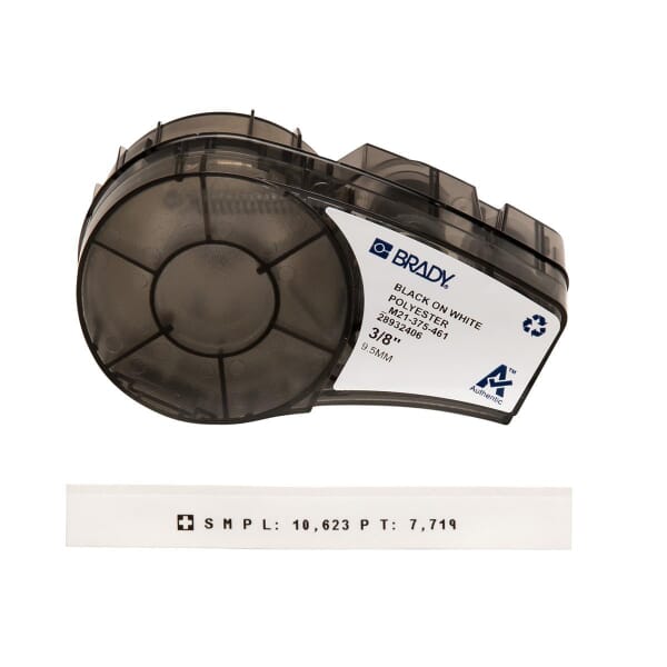 Brady M21-375-461 BMP21 Cartridge Label, 21 ft L x 3/8 in W, Black on White, B-461 Polyester