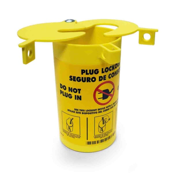 Brady PLO23 Encasing Electrical Risk Plug Lockout Device, For Use With Small, Medium and Large Diameter Cord Up to 1-1/4 in, 0.37 in Dia Max Padlock Shackle, LOTO-28 Thermoplastic Elastomer, Yellow