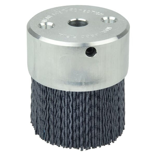 Burr-Rx 85738 Crimped Maximum Density Miniature Round Straight Disc Brush, 2 in Dia Brush, 3/8 in Center Hole, 0.035 in Dia Filament/Wire, Ceramic Fill