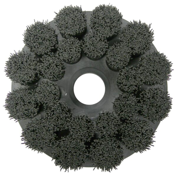 Bore-Rx 86116 Crimped Round Shell Mill Holder Straight Disc Brush, 6 in Dia Brush, 1-1/4 in Center Hole, 0.043 in Dia Filament/Wire, Ceramic Fill