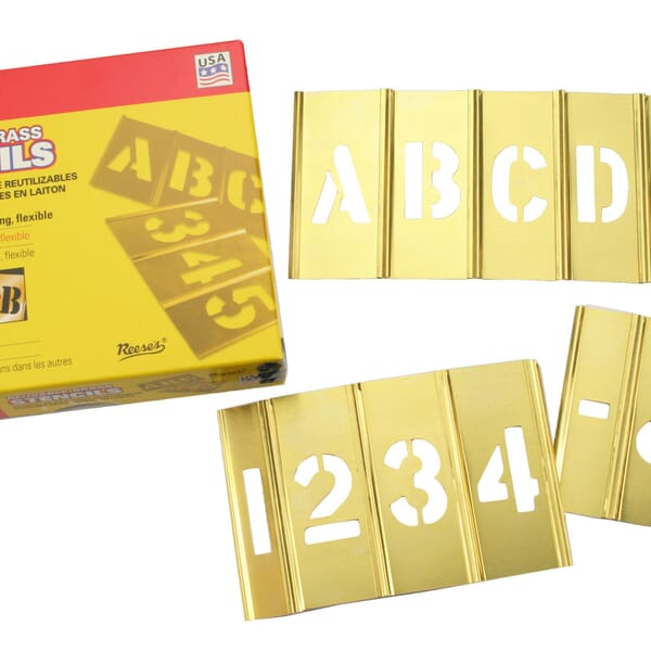 C.H.Hanson 10071 45-Piece Interlocking Reusable Single Letter and Number Stencil Set, 2 in H, Gold, 28 ga Brass