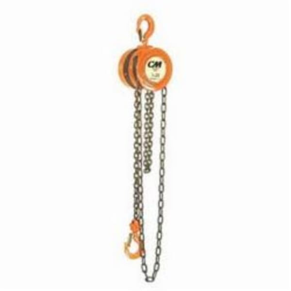 CM 2223 622 Hand Chain Hoist, 3 ton Load, 15 ft H Lifting, 21-29/32 in Min Between Hooks, 1-5/16 in Hook Opening, 65 lb Rated