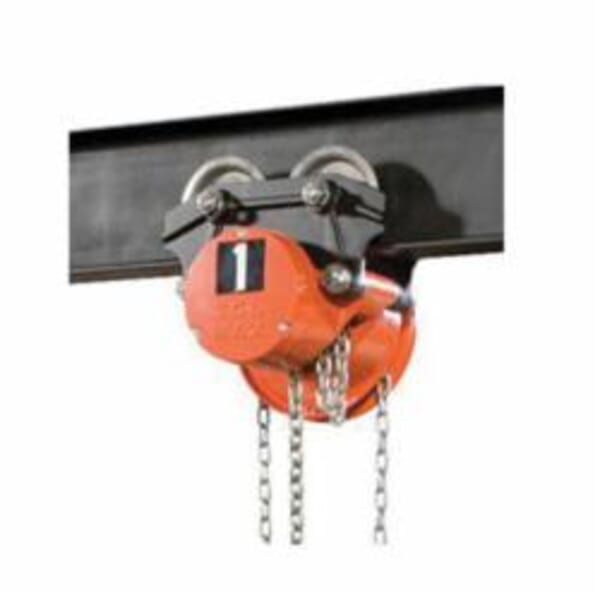 CM 4850 Cyclone Low Headroom Plain Trolley Hoist, 1/2 ton Load, 15 ft H Lifting, 8-7/8 in Min Between Hooks, 1-1/32 in Hook Opening, 46 lb Rated