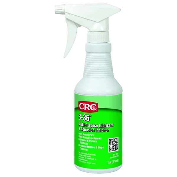CRC 03007 3-36 Multi-Purpose Non-Drying Non-Flammable Lubricant and Corrosion Inhibitor, 16 oz Bottle, Liquid Form, Blue/Clear/Green, 0.827