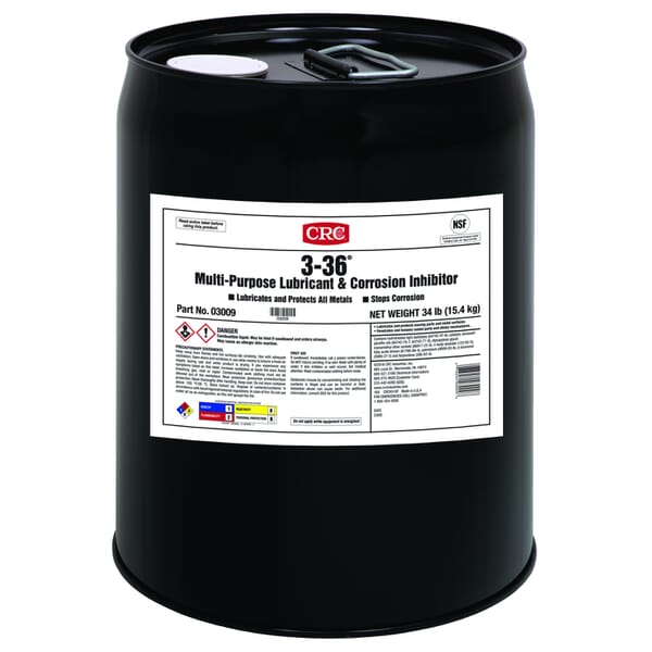 CRC 03009 3-36 Multi-Purpose Non-Drying Non-Flammable Lubricant and Corrosion Inhibitor, 5 gal Pail, Liquid Form, Blue/Clear/Green, 0.827