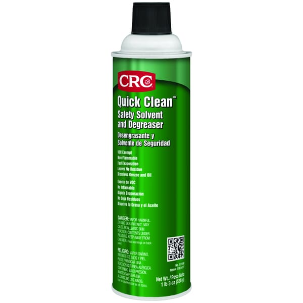 CRC 03180 Quick-Clean Chlorinated Non-Flammable Degreaser, 20 oz Aerosol Can, Strong in High Concentrations Odor/Scent, Clear, Liquid Form