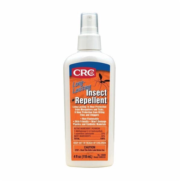 CRC 14888 Long Lasting Insect Repellent, 4 fl-oz Pump Spray Bottle, Liquid Form, White, Mild Alcoholic Odor/Scent
