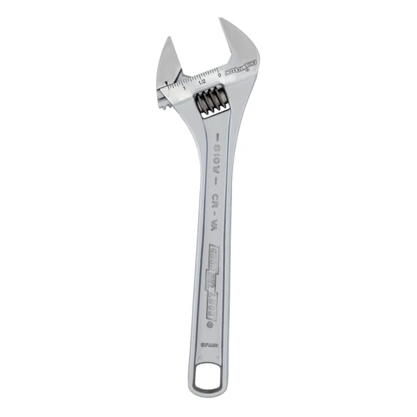 Channellock 810W Uninsulated Adjustable Wrench, 1.38 in, Polished Chrome, 10 in OAL, Chrome Vanadium Steel Body, Chrome Vanadium Steel