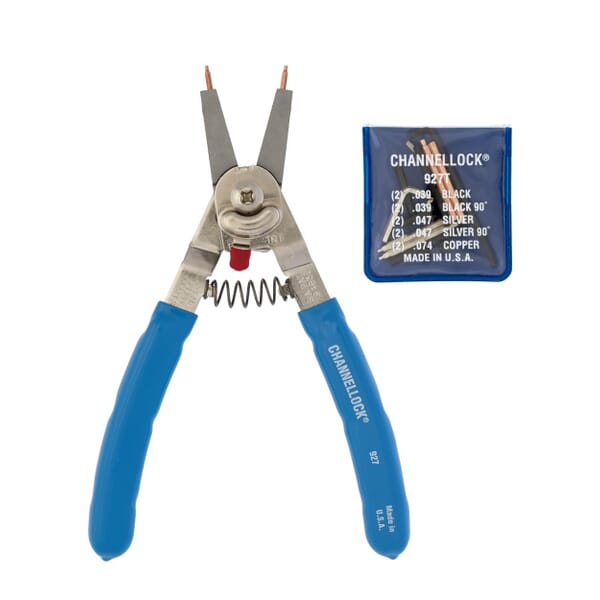 Channellock 927 Convertible Retaining Ring Plier, 1.6 in L x 1.71 in W x 0.97 in THK Jaw, 8 in OAL