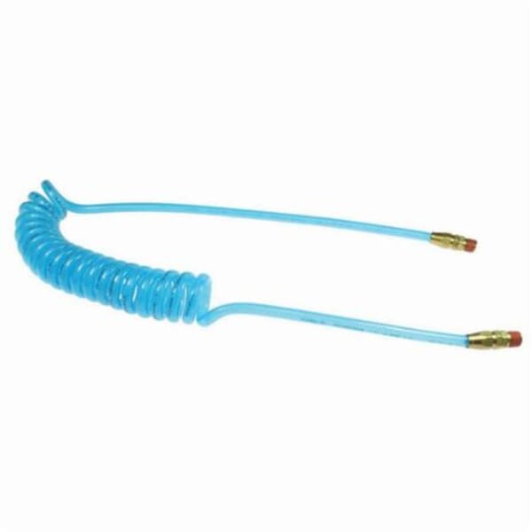 Coilhose PRE38-10B-T Flexeel PRE38 Coiled Air Hose, 3/8 in Nominal, 3/8 in MPT Reusable Swivel End Style, 10 ft L, 200 psi at 75 deg F Working, Reinforced Polyurethane, Domestic