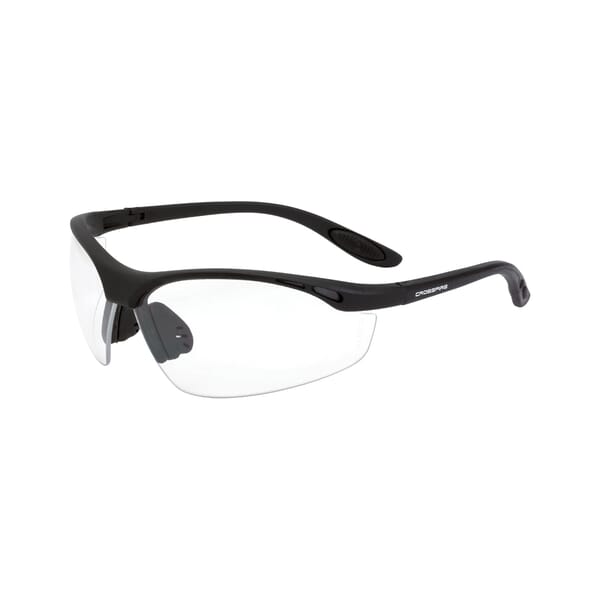 CrossFire 124 Talon Safety Eyewear, Hard Coat/Impact-Resistant, Clear Lens, Half-Frame Frame, Matte Black, Nylon Frame, Polycarbonate Lens, ANSI Z87.1+