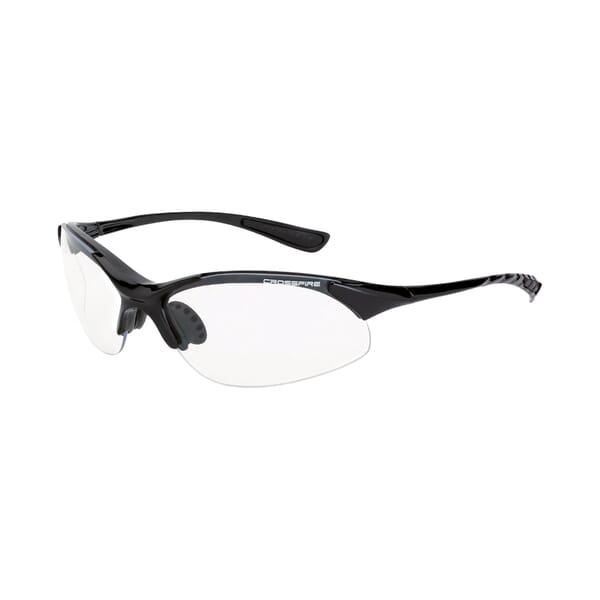 CrossFire 1524 Cobra Premium Safety Eyewear, Hard Coat/Impact-Resistant, Clear Lens, Half-Frame Frame, Shiny Black, TR90 Frame, Polycarbonate Lens, ANSI Z87.1+