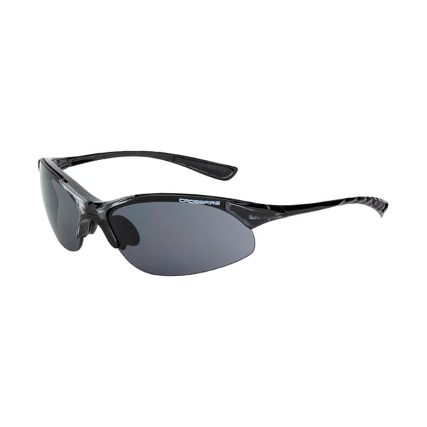 CrossFire 1541 Cobra Premium Safety Eyewear, Hard Coat/Impact-Resistant, Smoke Lens, Half-Frame Frame, Crystal Black, TR90 Frame, Polycarbonate Lens, ANSI Z87.1+