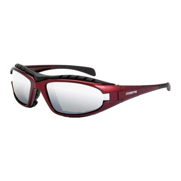 CrossFire 27103 Diamond Back Safety Eyewear, Hard Coated, Silver Mirror Lens, Full-Frame Frame, Shiny Red, EVA Foam Lined Frame, Polycarbonate Lens, ANSI Z87.1+