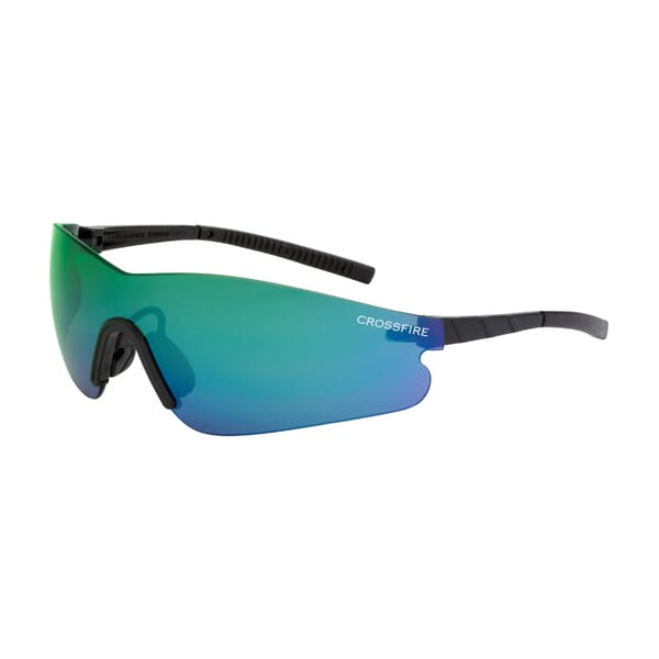 CrossFire 30210 Blade Safety Eyewear, Hard Coat/Impact-Resistant, Emerald Mirror Lens, Frameless Frame, Black, Polycarbonate Lens, ANSI Z87.1+, CSA 94.3
