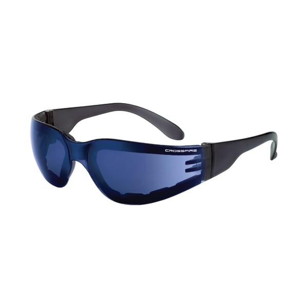 CrossFire 548 Shield Lightweight Safety Eyewear, Anti-Fog/Hard Coated, Blue Mirror Lens, Frameless Frame, Crystal Black, EVA Foam Lined Frame, Polycarbonate Lens, ANSI Z87.1+