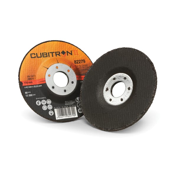 Cubitron II 7100019243 Type 27 Cut and Grind Wheel, 4-1/2 in Dia Wheel x 1/8 in THK Wheel, 7/8 in Center Hole, 36 Grit, Precision Shaped Ceramic Abrasive