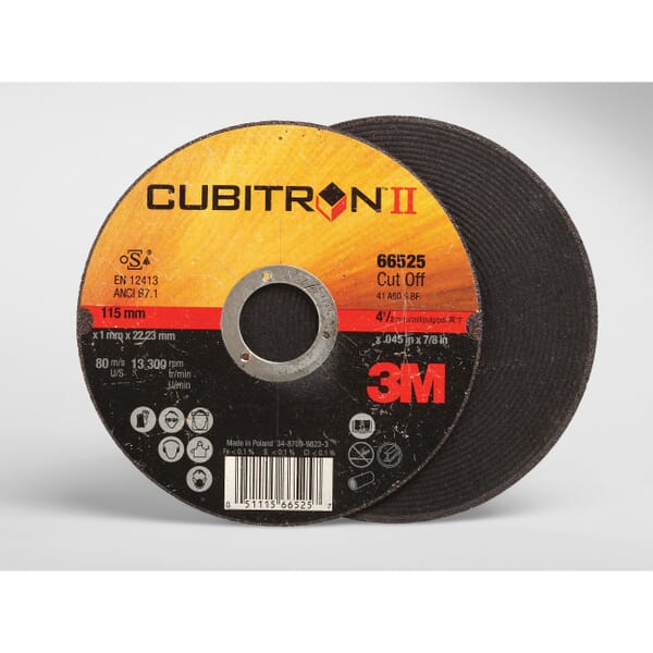 Cubitron II 7100024773 Type 41 Abrasive Cut-Off Wheel, 4-1/2 in Dia Wheel x 0.045 in THK Wheel, 7/8 in Center Hole, 60 Grit, Ceramic Abrasive