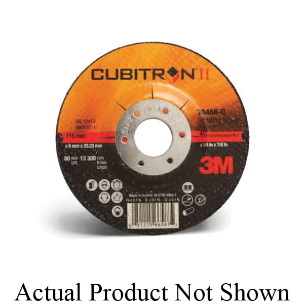 Cubitron II 7100086894 Type 27 Grinding Wheel, 4-1/2 in Dia Wheel x 1/4 in THK Wheel, 7/8 in Center Hole, 36 Grit, Ceramic Abrasive