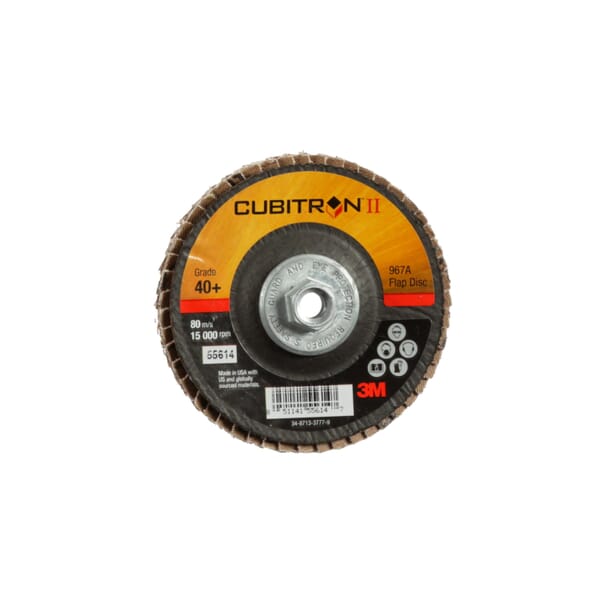 Cubitron II 7010327056 Type 29 Flap Disc, 4 in Dia Disc, 40+ Grit, Coarse Grade, Precision Shaped Ceramic Abrasive, Type 29 Disc