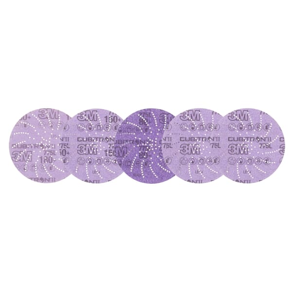 Cubitron II 7010327612 775L Precision Shaped Film Disc, 5 in Dia Disc, 80+ Grit, Ceramic Abrasive, Film Backing