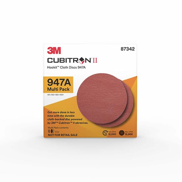 Cubitron II 7010327613 947A Disc, 5 in Dia Disc, 120+ Grit, Precision Shaped Ceramic Abrasive, Polyester Cotton Cloth Backing