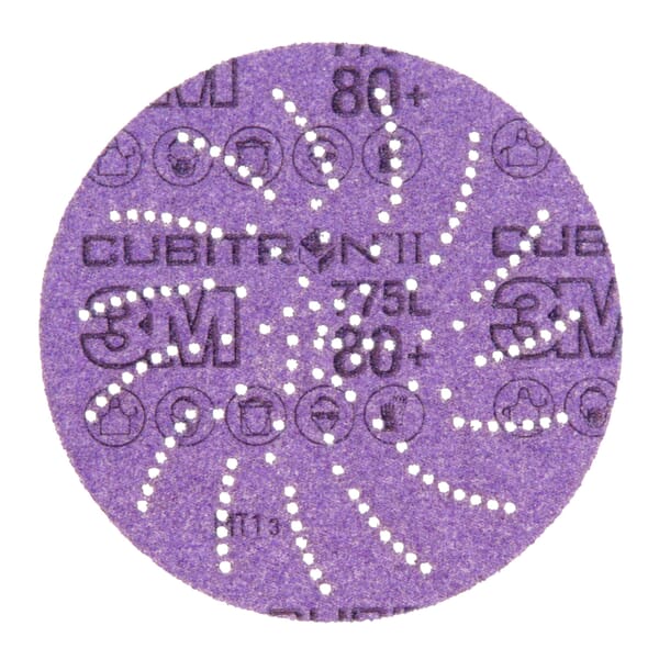 Cubitron II 7100045070 775L Film Disc, 5 in Dia Disc, 80 Grit, Medium Grade, Ceramic Alumina Abrasive, Film Backing