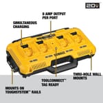DeWALT Guaranteed Tough DCB104 Multi-Port Simultaneous Fast Charger, For Use With 12 V Max/20 V Max and FLEXVOLT 20/60 V Max Batteries, Lithium-Ion Battery, (4) DCB606 - 60 min/(4) DCB204 - 40 min Charging, 4 Batteries