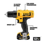 DeWALT DCD710S2 Compact Lightweight Cordless Drill/Driver Kit, 3/8 in Chuck, 12 VDC, 0 to 400/0 to 1500 rpm No-Load, 7-1/2 in OAL, Lithium-Ion/Integrated Battery