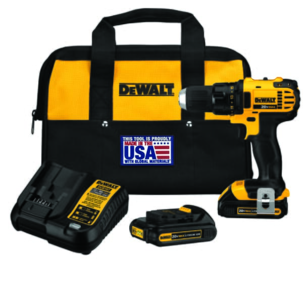 DeWALT DCD780C2 Compact Lightweight Cordless Drill/Driver Kit, 1/2 in Chuck, 20 VDC, 0 to 600/0 to 2000 rpm No-Load, 7-1/2 in OAL, Li-Ion Battery