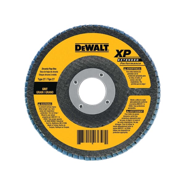 DeWALT High Performance DW8312 Contaminant-Free Flap Disc, 4-1/2 in Dia Disc, 60 Grit, Medium Grade, Zirconia Alumina Abrasive, Type 29 Disc