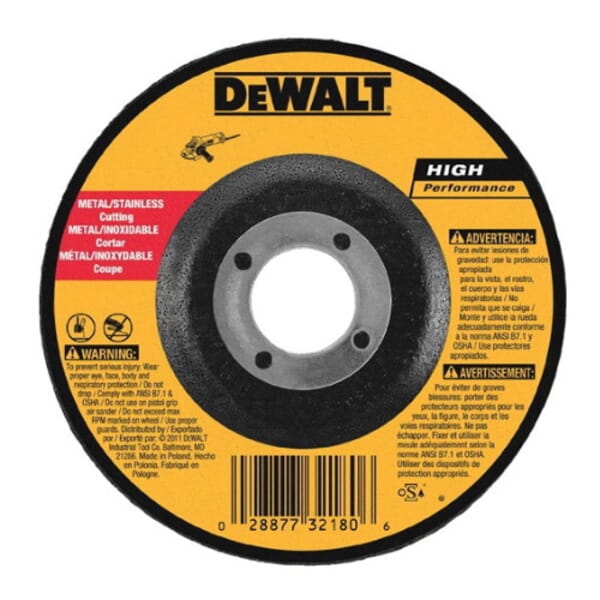 DeWALT High Performance DW8420 Depressed Center Wheel, 4 in Dia x 0.045 in THK, 5/8 in Center Hole, A60T Grit, Aluminum Oxide Abrasive