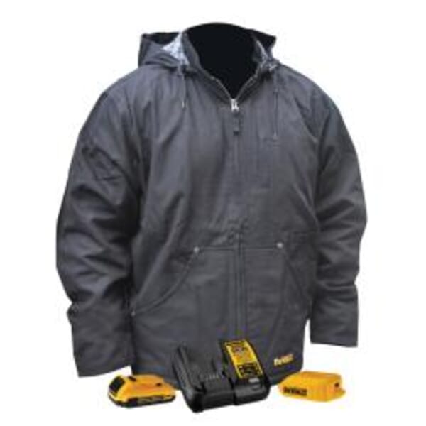 DeWALT HEATEDGEAR DCHJ076ABD1-3X Heated Arm Heavy Duty Work Jacket Deluxe Kit, Black, Cotton Duck Cloth/Polyester, 54 to 56 in Chest, Resists: Wind and Water