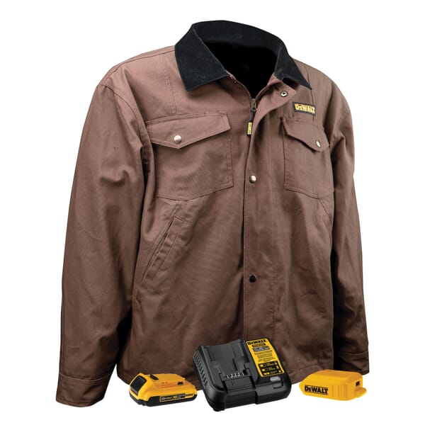 DeWALT by Radians HEATEDGEAR Heated Heavy Duty Outer Shell Barn Coat Complete Kit, Tobacco, Duck Fabric, Resists: Wind and Water