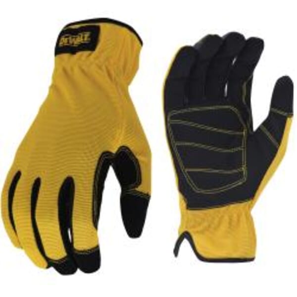 DeWALT by Radians High Dexterity General Purpose Gloves, Mechanics, Hi-Dex Nubuck Palm, Polyester, Yellow, RapidFit Slip-On Cuff, Resists: Abrasion