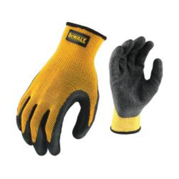 DeWALT by Radians High Dexterity General Purpose Gloves, Coated, Seamless Style, Rubber Palm, Cotton/Latex/Polyester, Yellow, Slip-On Cuff, Textured Rubber Coating, Resists: Abrasion, Cut, Puncture and Tear