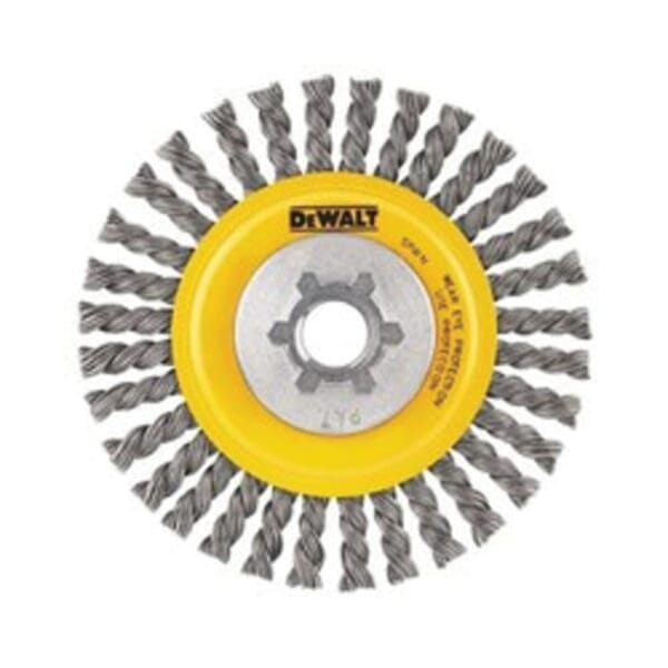 DeWALT HP DW49202B Wheel Brush, 6 in Dia Brush, 3/8 in W Face, 0.02 in Dia Stringer Bead Knot Filament/Wire, 5/8-11 Arbor Hole